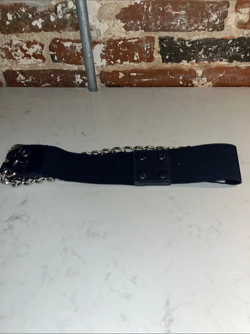 Women’s Navy Elastic Chain-Accent Belt